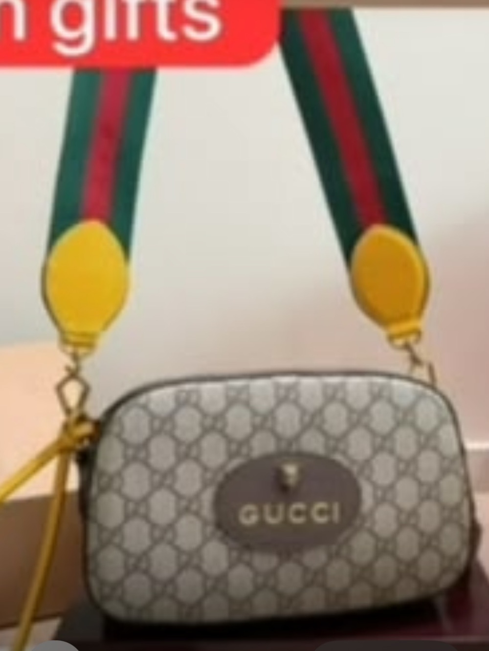 Beige Monogram Crossbody with Green-Red Strap new